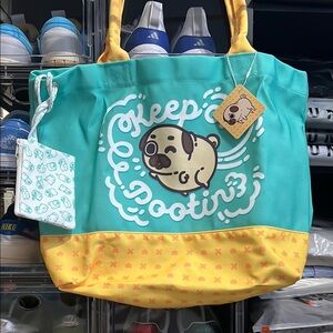 Puglie Teal and Yellow Tote Bag with Fun Design